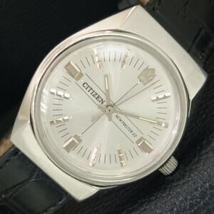 Vintage 1984 Citizen Manual Wound Mens Silver Watch & Silver Accents